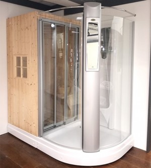 Box doccia sauna idromassaggio cm.180x100x218, cabina per sauna finlandese e turca