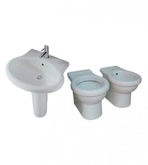 Sanitari bagno vaso a terra,bidet e lavabo con colonna,senza coprivaso, Kerasan Volant, ceramica bianca