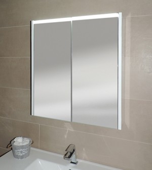 Specchiera specchio bagno pensile contenitore 2 ante, fascia led, cm.67x60x15