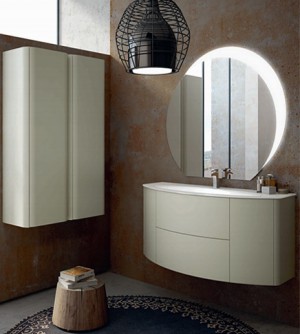 Mobile bagno sospeso Eden grigio natura, cm 90, con lavabo, specchio e colonne