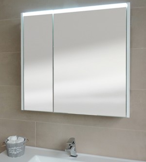 Specchiera specchio bagno pensile contenitore 2 ante, fascia led, cm.67x70x15