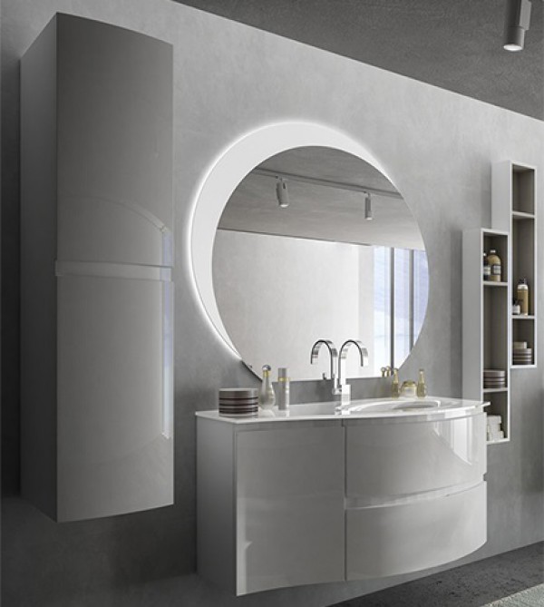 Mobile bagno Vague bianco lucido, 104cm, con lavabo, pensili e specchio a  led Arredobagno e Cucine s.r.l.s.