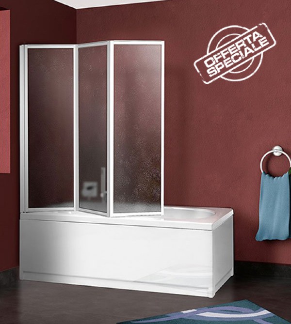 Box parete vasca doccia sopravasca, misura cm.133/134, pannello pieghevole  3 ante colore bianco in acrilico Arredobagno e Cucine s.r.l.s.