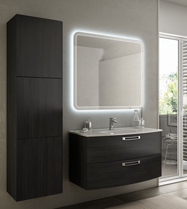 Mobile bagno sospeso moderno Comfort grigio, misura cm 100, con specchio  led, lavabo e colonna Arredobagno e Cucine s.r.l.s.